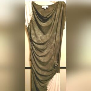 Vanessa Williams Draped Bodycon Dress in Olive and White L